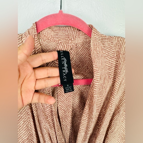 Linda Allard for Ellen Tracy Silk Elegant Pink Drape Neckline Long Sleeve Blouse - Picture 3 of 7